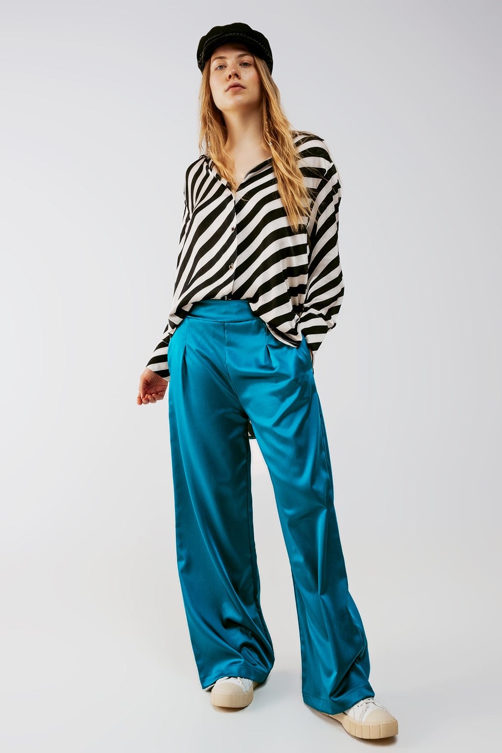 Q2 Women's Pants & Trousers Wide Leg Satin Pants in Blue