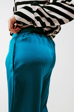 Q2 Women's Pants & Trousers Wide Leg Satin Pants in Blue