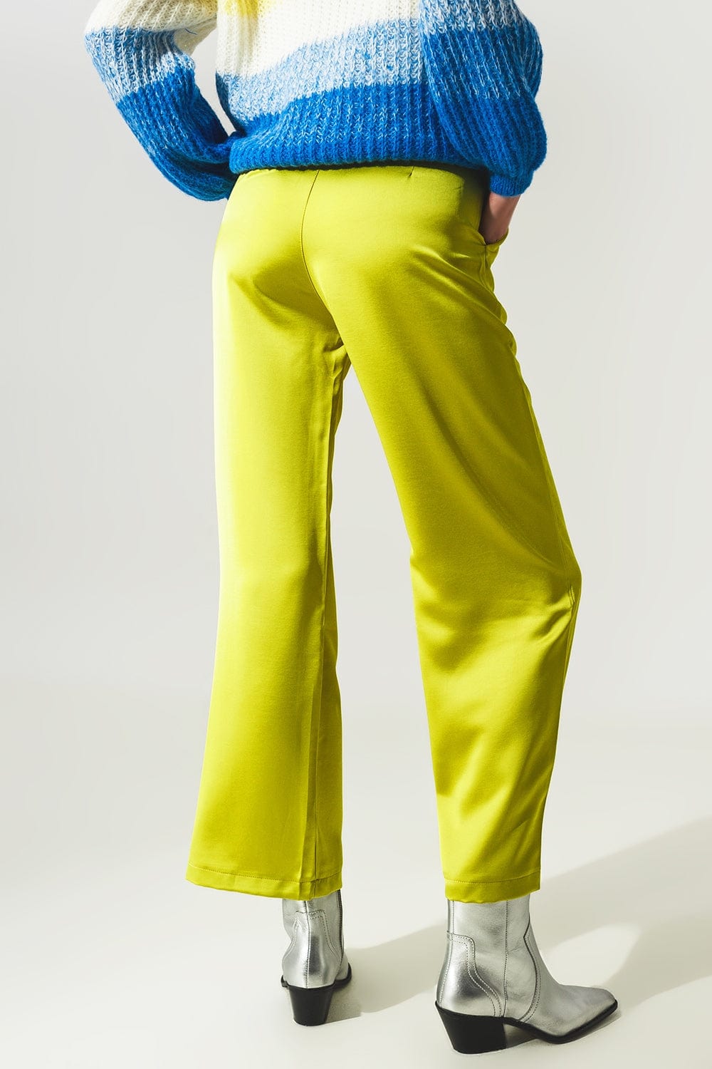 Q2 Women's Pants & Trousers Wide Leg Satin Pants in Lime Green