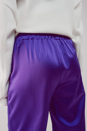 Q2 Women's Pants & Trousers Wide Leg Satin Pants in Purple