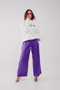 Q2 Women's Pants & Trousers Wide Leg Satin Pants in Purple