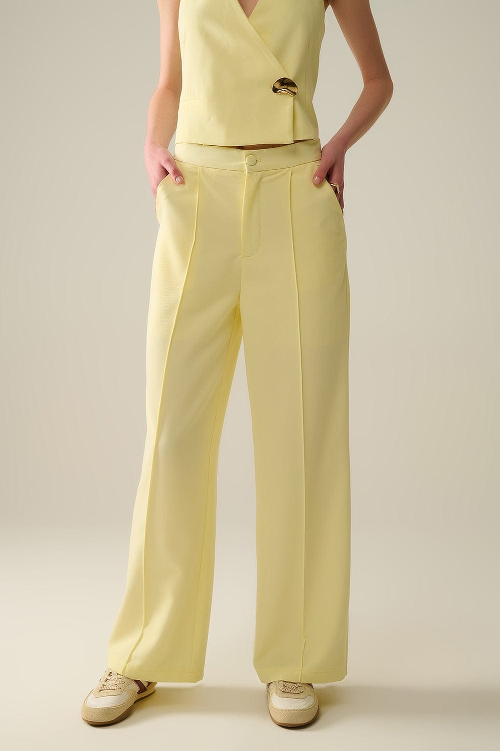 Q2 Women's Pants & Trousers Wide Leg Tailored Pants In Yellow