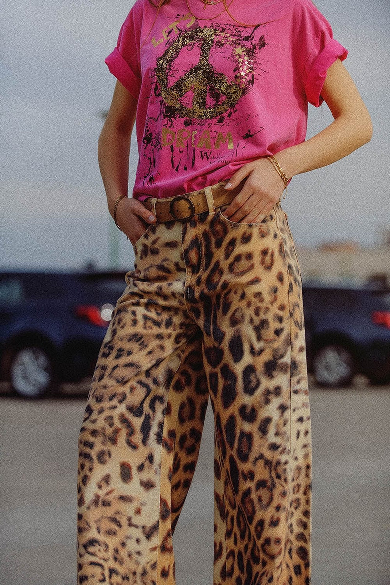 Q2 Women's Pants & Trousers Wide-Leg Tiger Print Pants With Double Side Seams