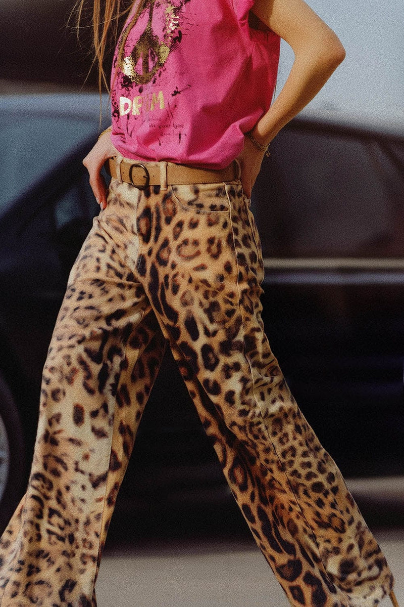 Q2 Women's Pants & Trousers Wide-Leg Tiger Print Pants With Double Side Seams