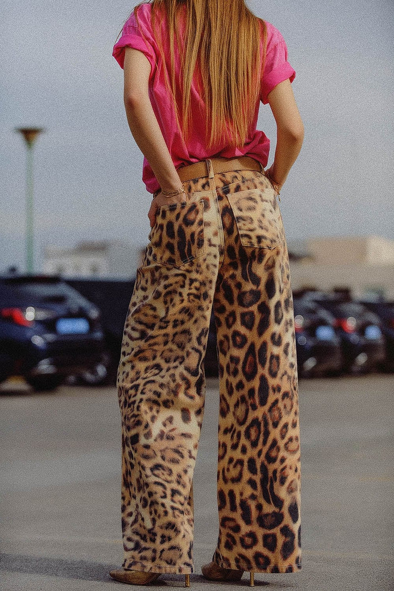 Q2 Women's Pants & Trousers Wide-Leg Tiger Print Pants With Double Side Seams