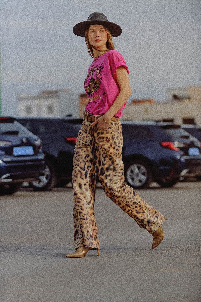 Q2 Women's Pants & Trousers Wide-Leg Tiger Print Pants With Double Side Seams