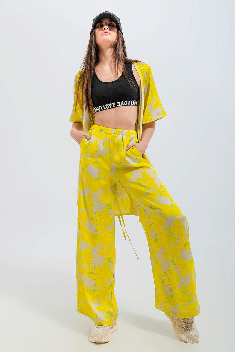 Q2 Women's Pants & Trousers Wide Leg Trousers in Yellow Floral