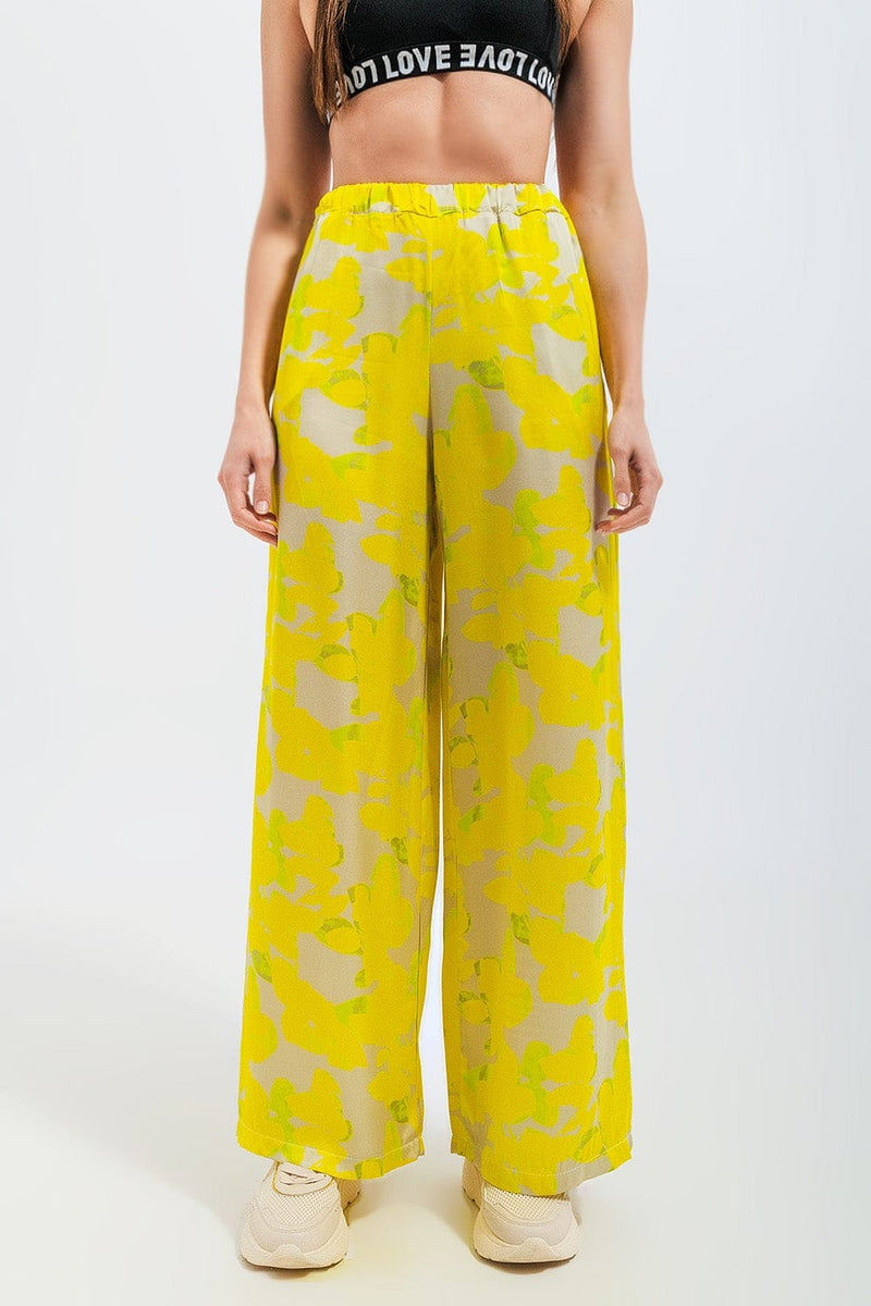 Q2 Women's Pants & Trousers Wide Leg Trousers in Yellow Floral