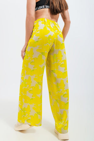 Q2 Women's Pants & Trousers Wide Leg Trousers in Yellow Floral