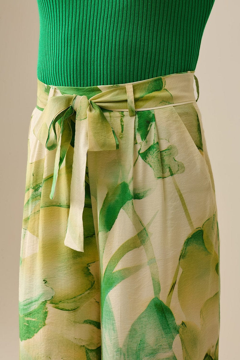Q2 Women's Pants & Trousers Wide Leg Trousers With Green Watercolor Print