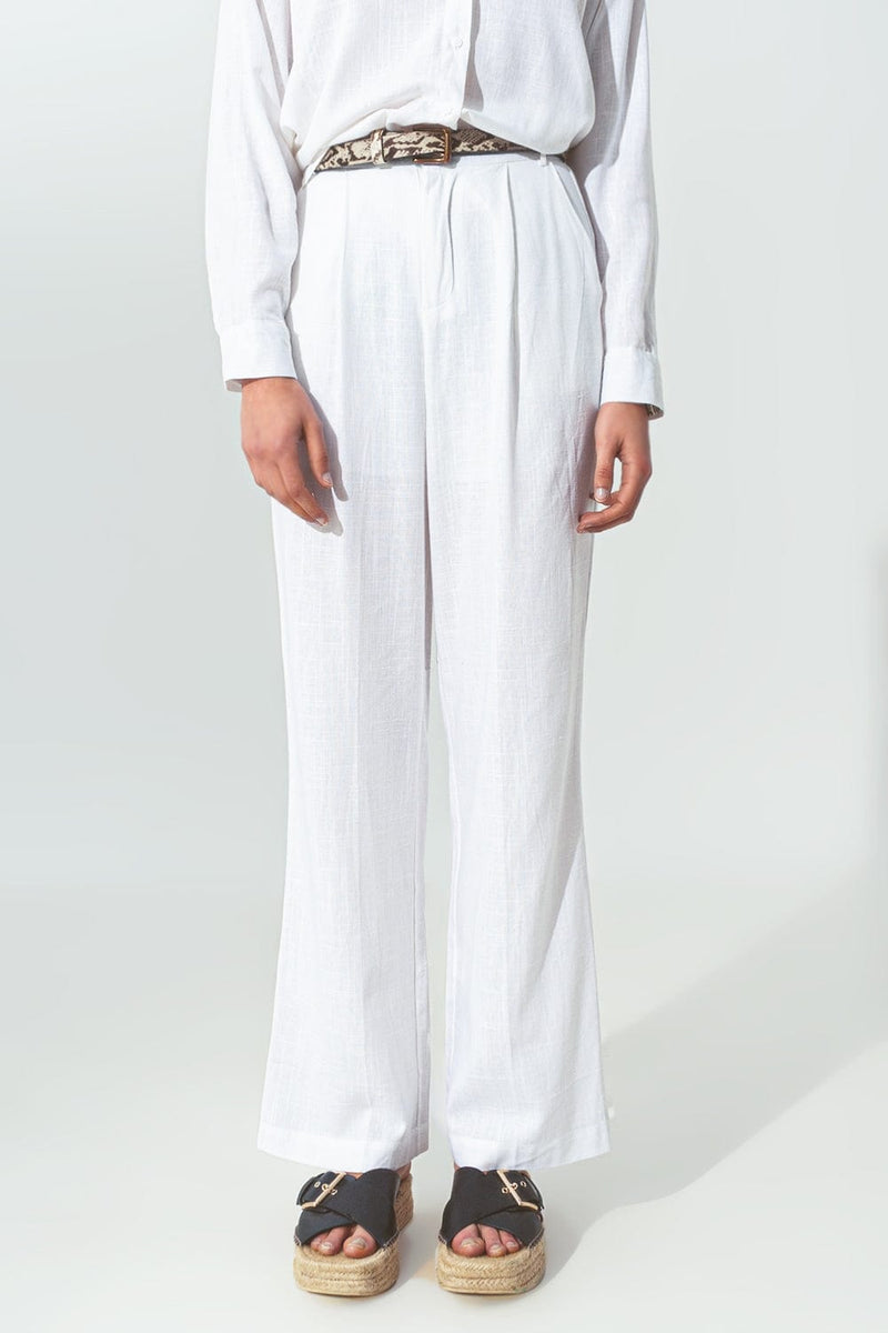 Q2 Women's Pants & Trousers Wide-legged pants in light cotton fabric in white