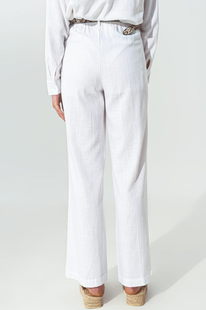 Q2 Women's Pants & Trousers Wide-legged pants in light cotton fabric in white