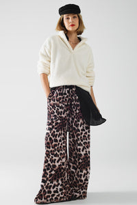 Q2 Women's Pants & Trousers Wide Leopard Pants With Satin Side Stripe