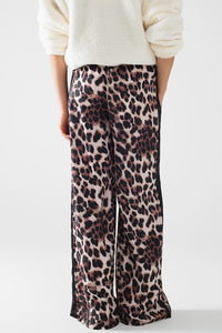 Q2 Women's Pants & Trousers Wide Leopard Pants With Satin Side Stripe