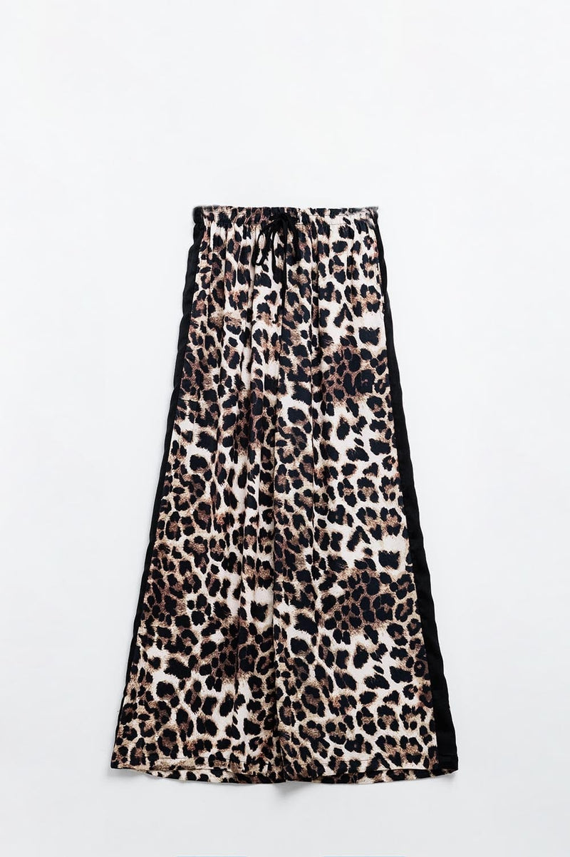 Q2 Women's Pants & Trousers Wide Leopard Pants With Satin Side Stripe