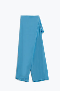 Q2 Women's Pants & Trousers Wide Light Blue Pants Overlay Skirt Tied At The Side