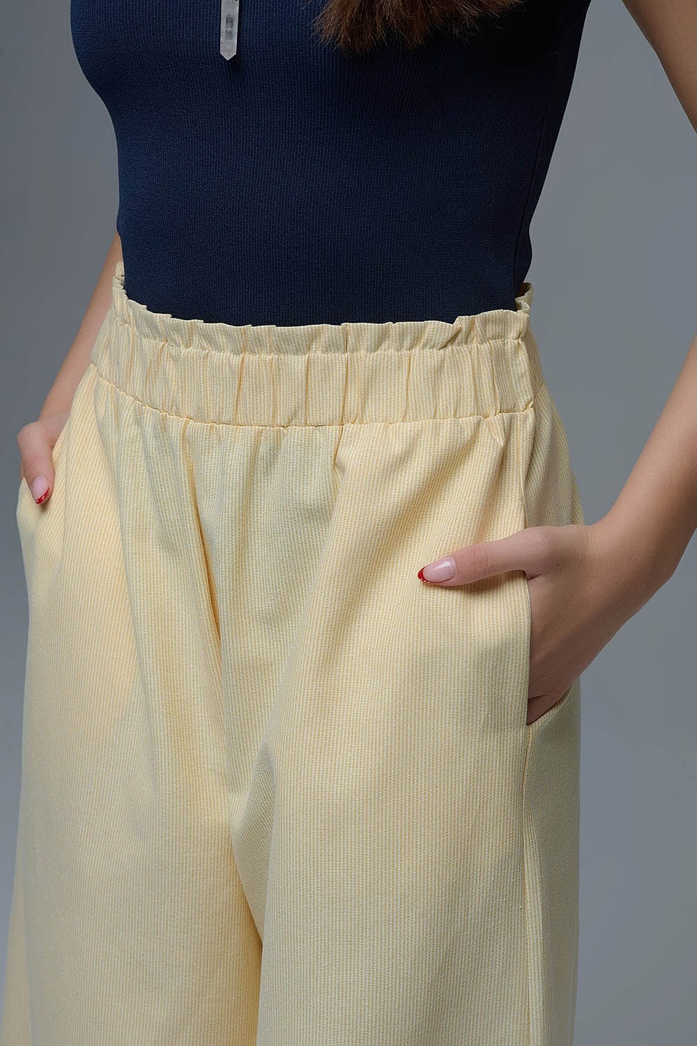 Q2 Women's Pants & Trousers Yellow Striped Palazzo Pants With Extra Wide Leg