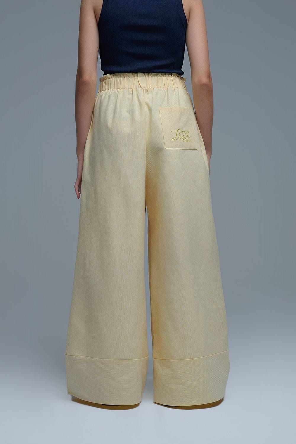 Q2 Women's Pants & Trousers Yellow Striped Palazzo Pants With Extra Wide Leg