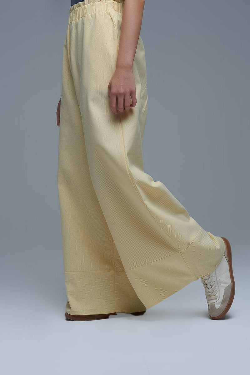 Q2 Women's Pants & Trousers Yellow Striped Palazzo Pants With Extra Wide Leg