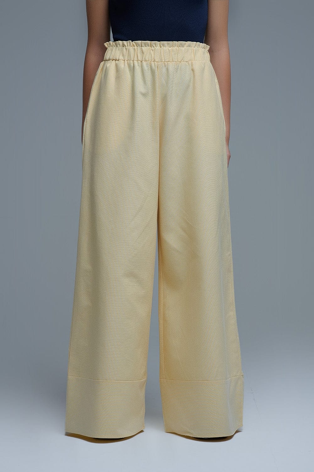Q2 Women's Pants & Trousers Yellow Striped Palazzo Pants With Extra Wide Leg