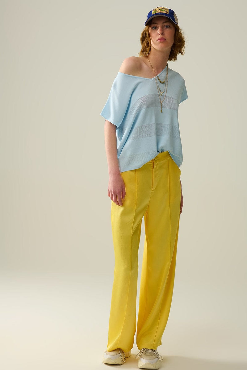 Q2 Women's Pants & Trousers Yellow Wide Leg Pants In Textured Satin