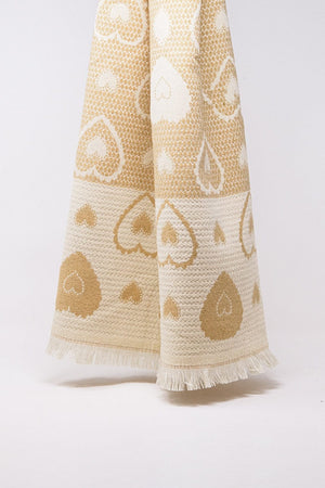 Q2 Women's Scarves, Wraps, & Gloves One Size / Beige Beige Scarf With Heart Print And Golden Thread Detail