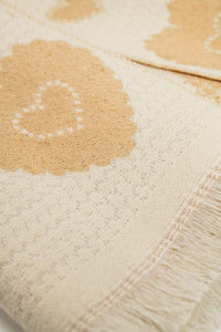 Q2 Women's Scarves, Wraps, & Gloves One Size / Beige Beige Scarf With Heart Print And Golden Thread Detail