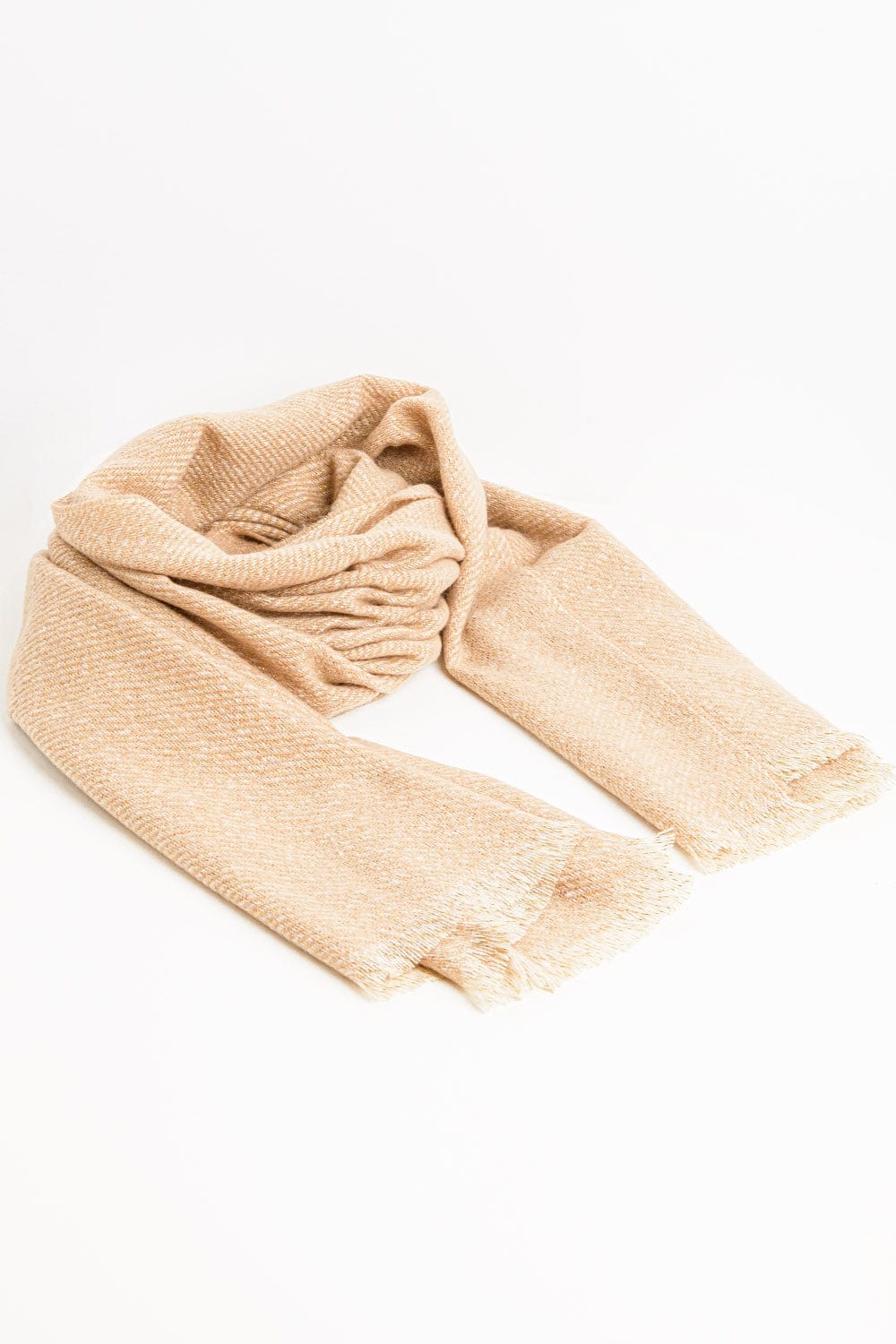 Q2 Women's Scarves, Wraps, & Gloves One Size / Beige Camel-Colored Scarf With Gold Thread Detail