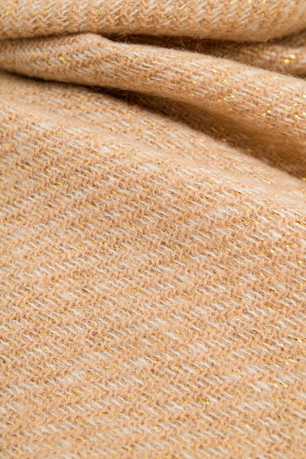 Q2 Women's Scarves, Wraps, & Gloves One Size / Beige Camel-Colored Scarf With Gold Thread Detail