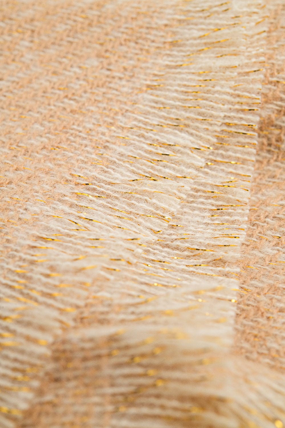 Q2 Women's Scarves, Wraps, & Gloves One Size / Beige Camel-Colored Scarf With Gold Thread Detail