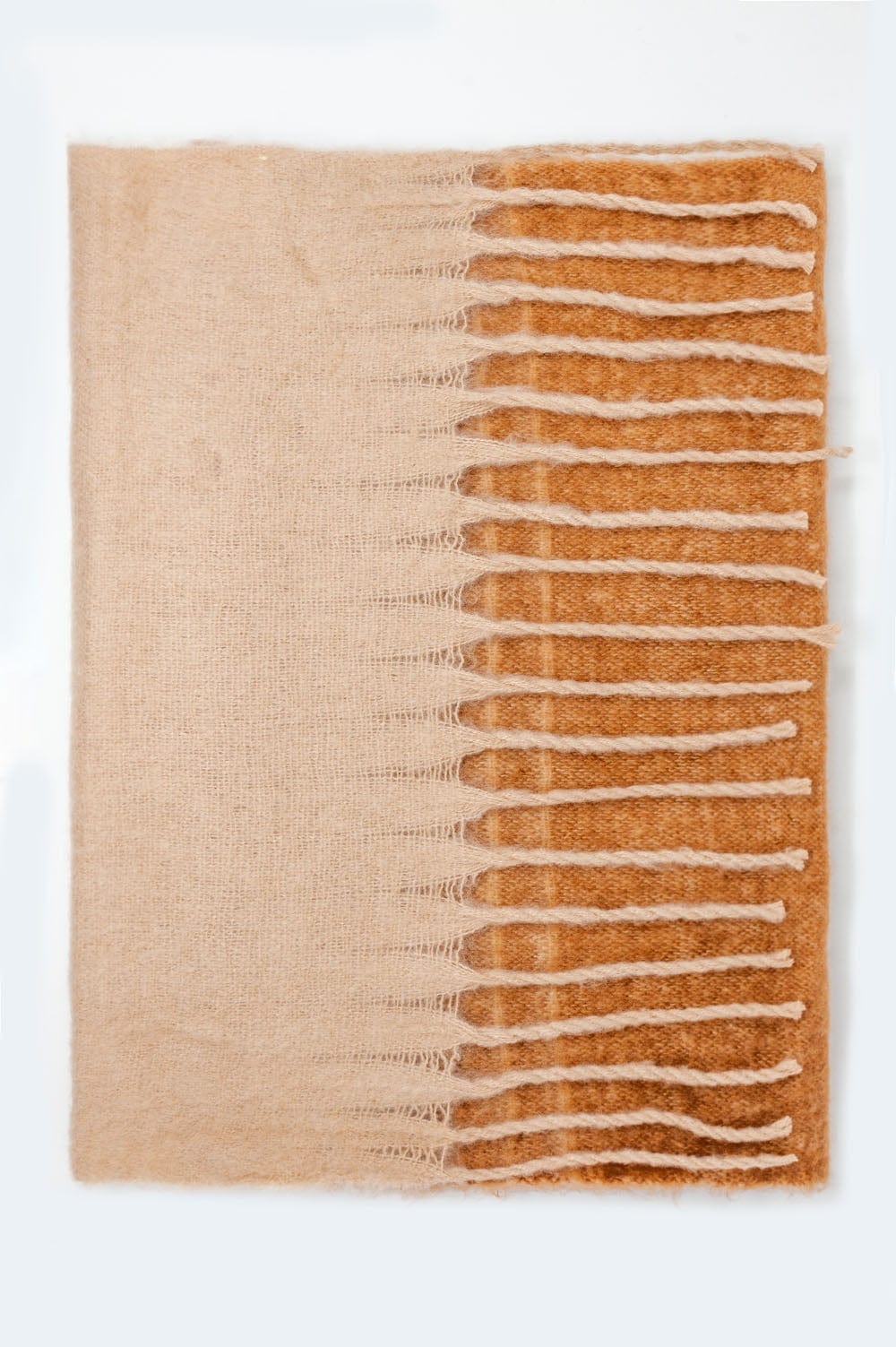Q2 Women's Scarves, Wraps, & Gloves One Size / Beige / China Fringed Striped Scarf in Beige