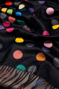 Q2 Women's Scarves, Wraps, & Gloves One Size / Black Multicolored Polka Dot Soft Scarf In Black