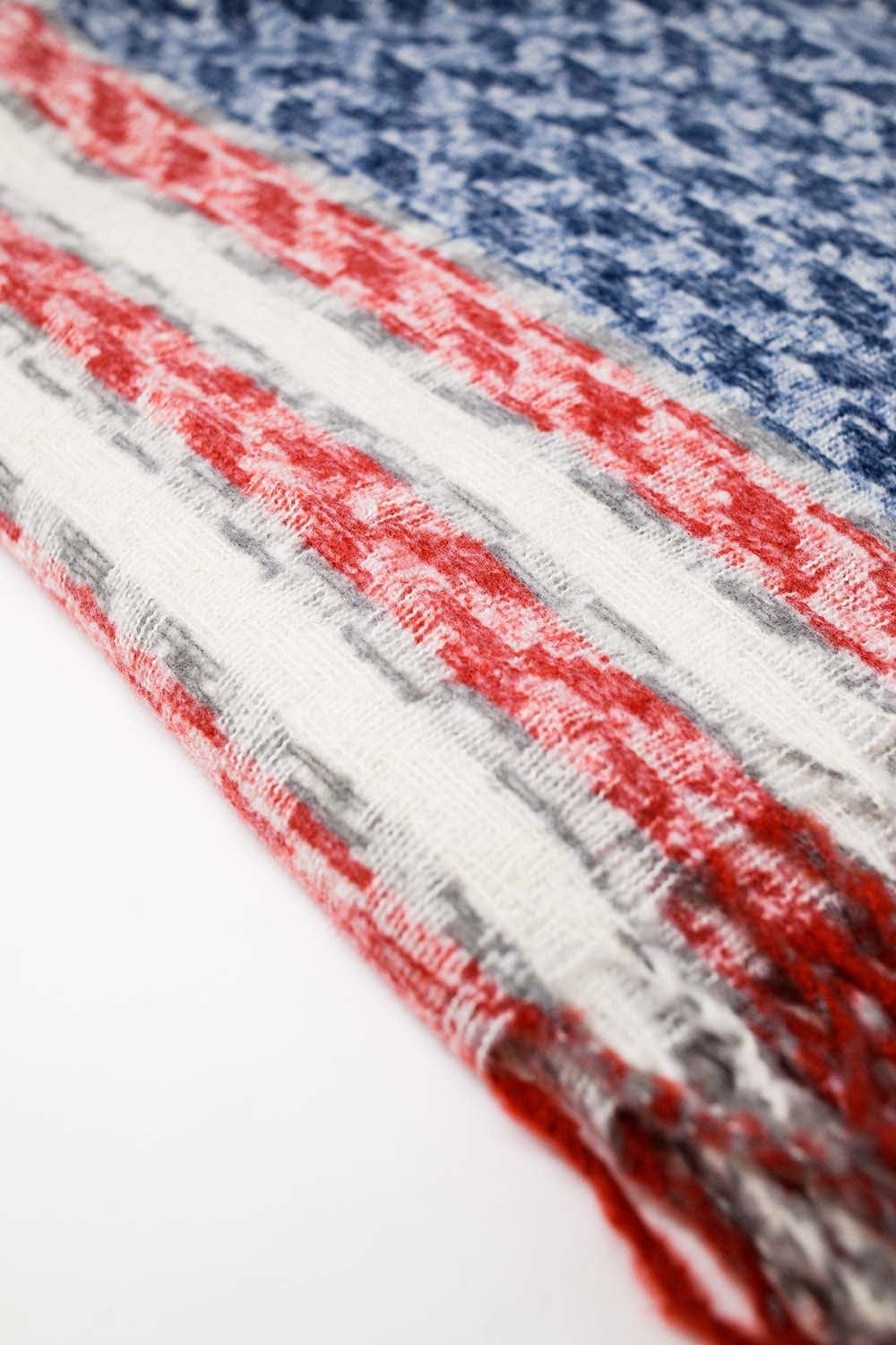 Q2 Women's Scarves, Wraps, & Gloves One Size / Blue Houndstooth Style Americana Scarf In White Red And Blue
