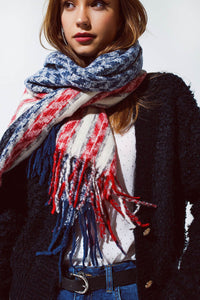 Q2 Women's Scarves, Wraps, & Gloves One Size / Blue Houndstooth Style Americana Scarf In White Red And Blue