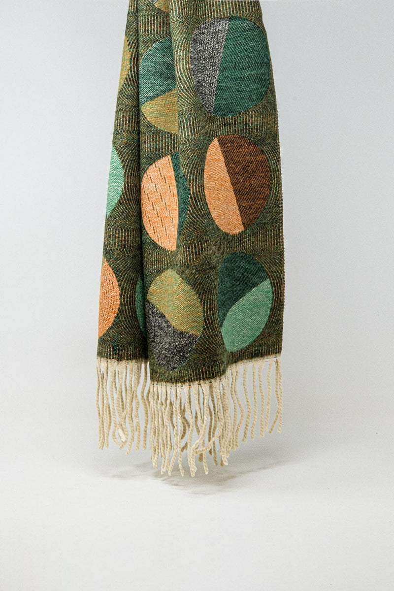 Q2 Women's Scarves, Wraps, & Gloves One Size / Brown Scarf Printed With Circles In Green