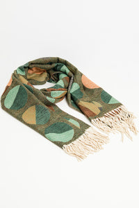 Q2 Women's Scarves, Wraps, & Gloves One Size / Brown Scarf Printed With Circles In Green