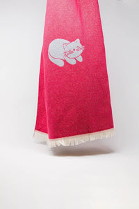 Q2 Women's Scarves, Wraps, &Gloves One Size / Fuchsia Wide Soft Knitted Scarf In Pink With Cat Print