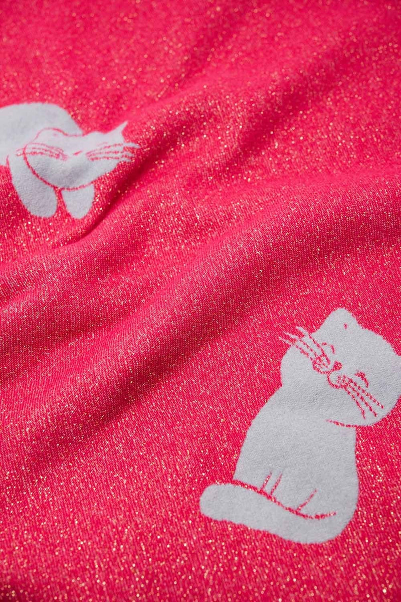 Q2 Women's Scarves, Wraps, &Gloves One Size / Fuchsia Wide Soft Knitted Scarf In Pink With Cat Print