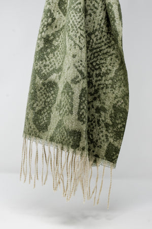 Q2 Women's Scarves, Wraps, & Gloves One Size / Green / China Green Snake Print Scarf with Bangs