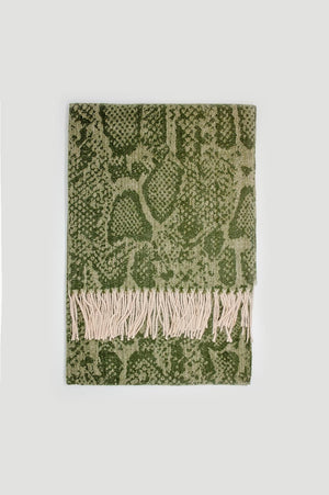 Q2 Women's Scarves, Wraps, & Gloves One Size / Green / China Green Snake Print Scarf with Bangs