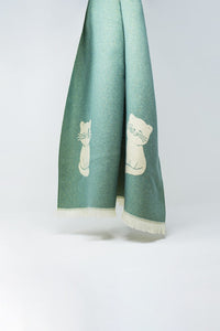 Q2 Women's Scarves, Wraps, & Gloves One Size / Green Wide Scarf In Aqua Green With Cat Print