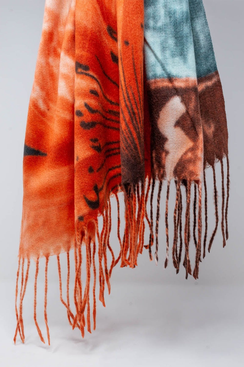 Q2 Women's Scarves, Wraps, & Gloves One Size / Orange / China Orange Flower Print Scarf