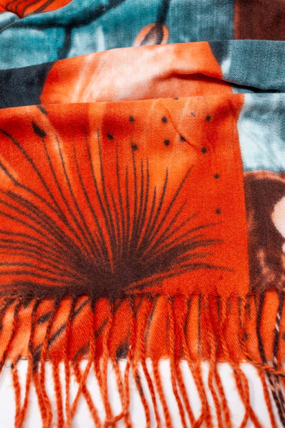 Q2 Women's Scarves, Wraps, & Gloves One Size / Orange / China Orange Flower Print Scarf