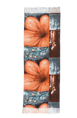 Q2 Women's Scarves, Wraps, & Gloves One Size / Orange / China Orange Flower Print Scarf