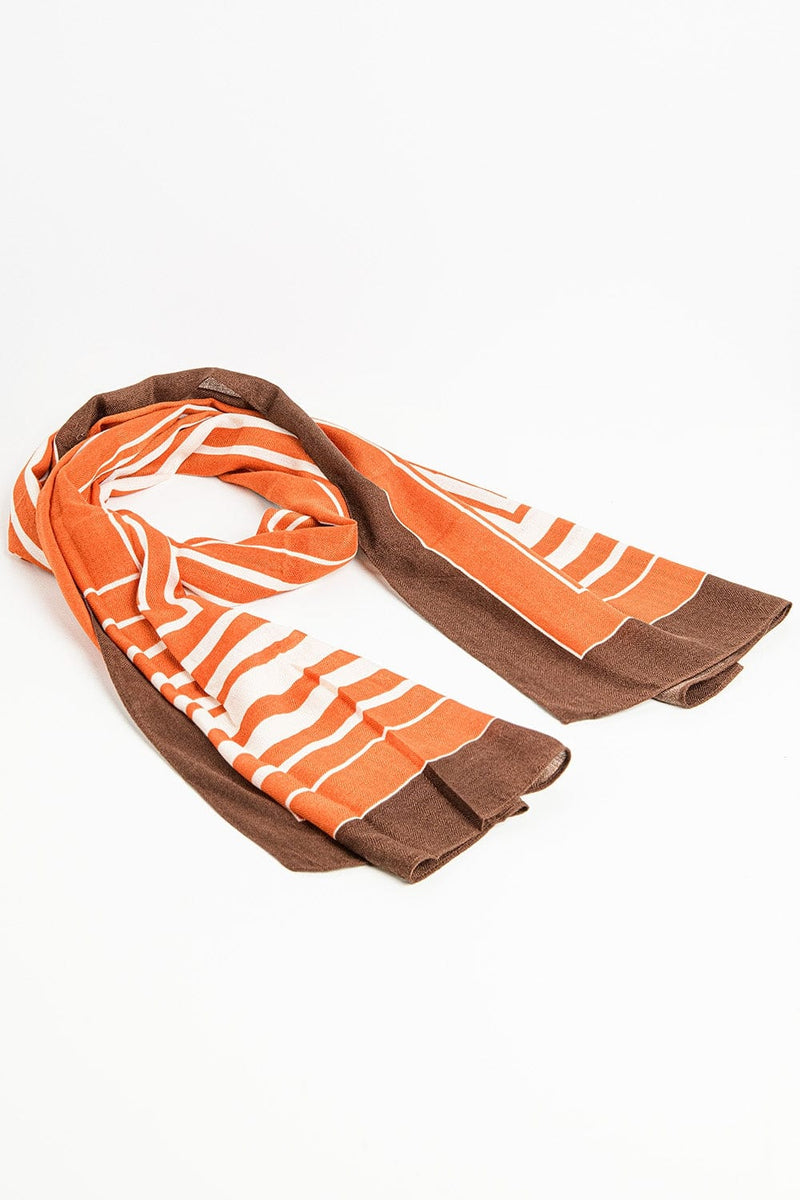 Q2 Women's Scarves, Wraps, & Gloves One Size / Orange Red Scarf In Fine Knit With Geometric Print