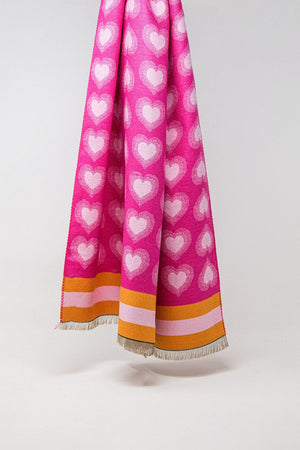 Q2 Women's Scarves, Wraps, & Gloves One Size / Pink Soft Pink Scarf With Heart Print