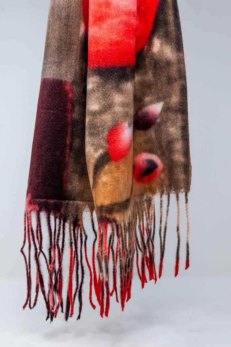 Q2 Women's Scarves, Wraps, & Gloves One Size / Red / China Red Flower Print Scarf