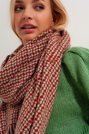 Q2 Women's Scarves, Wraps, & Gloves One Size / Red / China Super Soft Red Scarf with Geometric Print