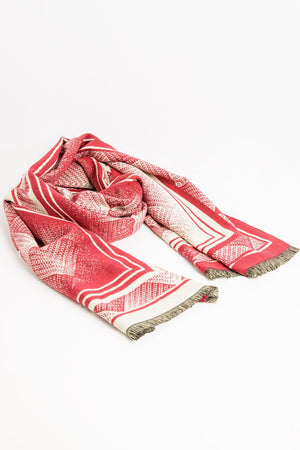 Q2 Women's Scarves, Wraps, & Gloves One Size / Red Red Knitted Scarf With Geometric Print