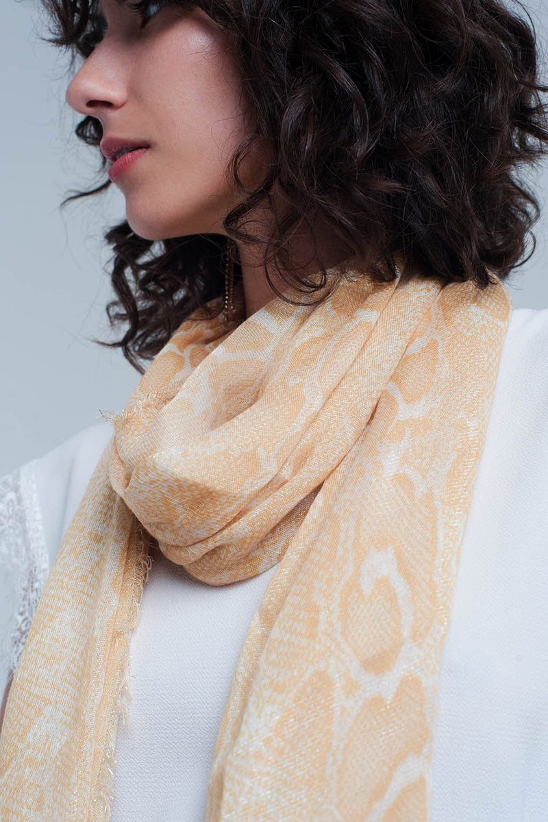 Q2 Women's Scarves, Wraps, & Gloves One Size / Yellow / China Yellow Scarf with Leopard Print